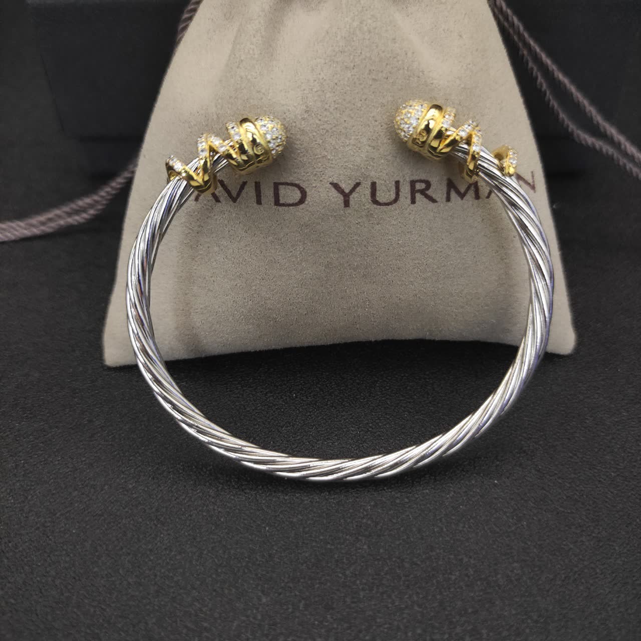 David Yurman Elegant Silver and Gold Diamond Cuff Bracelet